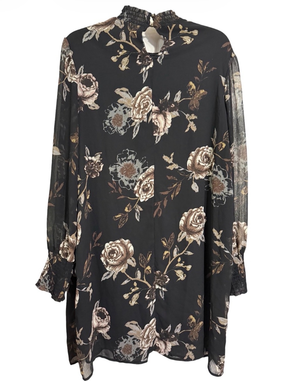 Whimsigoth Floral Dress Black Sheer Sleeve Smocked Dark Romantic XL - Picture 3 of 7